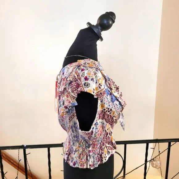 Nwt RAGA Multicolor Short Sleeve Ruffle Top Size Medium - Picture 15 of 16